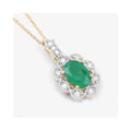 Genuine 10K Zambian Emerald Diamond Halo Pendant by Fine Color Jewels