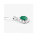 Genuine 10K Zambian Emerald Diamond Halo Pendant by Fine Color Jewels