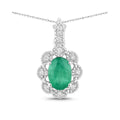 Genuine 10K Zambian Emerald Diamond Halo Pendant by Fine Color Jewels