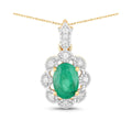 Genuine 10K Zambian Emerald Diamond Halo Pendant by Fine Color Jewels