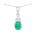 Genuine 10K Zambian Emerald Diamond Solitaire Pendant by Fine Color Jewels