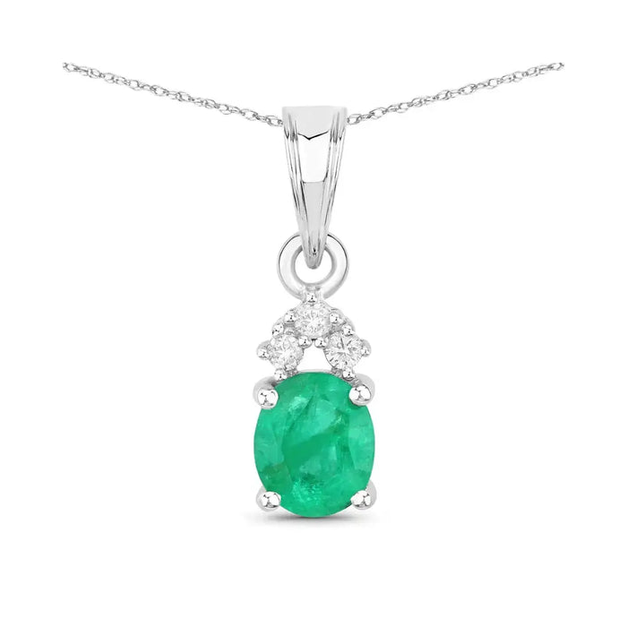 Genuine 10K Zambian Emerald Diamond Solitaire Pendant by Fine Color Jewels