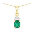 Genuine 10K Zambian Emerald Diamond Solitaire Pendant by Fine Color Jewels