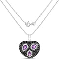 Genuine Amethyst and Black Spinel Heart Pendant Necklace by Fine Color Jewels