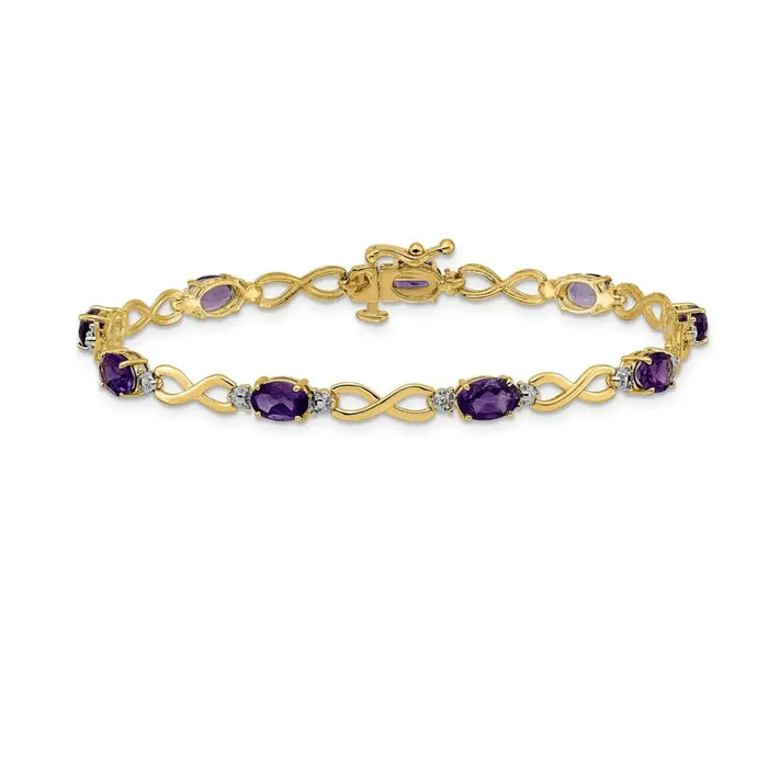 Genuine Amethyst and Diamond 14K Gold Infinity Bracelet by Fine Color Jewels