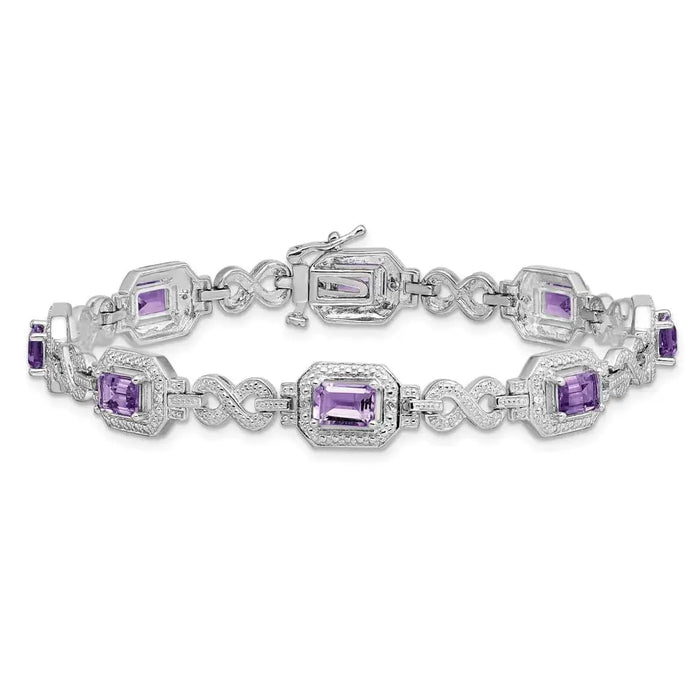Genuine Amethyst Diamond Infinity Link Bracelet by Fine Color Jewels