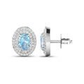 Genuine Aquamarine and Diamond Halo Stud Earrings by Fine Color Jewels
