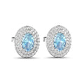 Genuine Aquamarine and Diamond Halo Stud Earrings by Fine Color Jewels