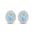 Genuine Aquamarine and Diamond Halo Stud Earrings by Fine Color Jewels