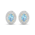 Genuine Aquamarine and Diamond Halo Stud Earrings by Fine Color Jewels