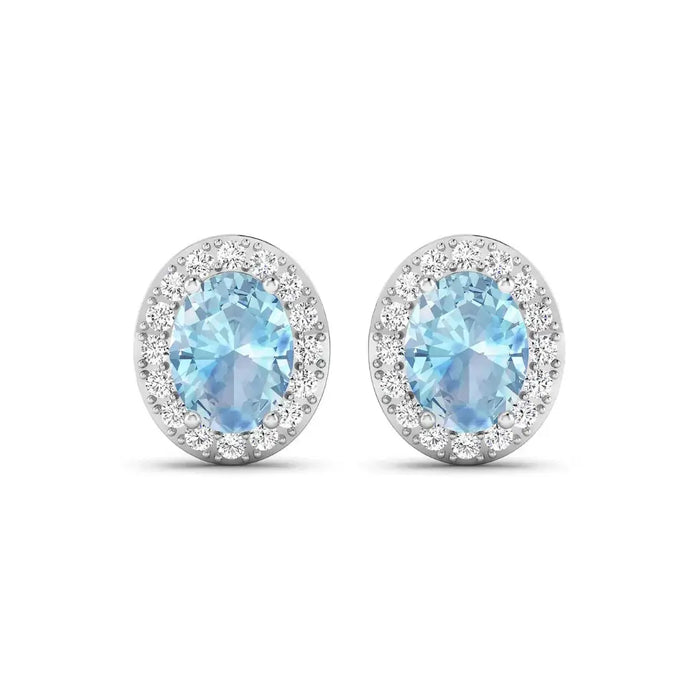 Genuine Aquamarine and Diamond Studs Earrings by Fine Color Jewels
