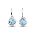 Genuine Aquamarine and Diamond Teardrop Halo Earrings by Fine Color Jewels