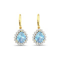 Genuine Aquamarine and Diamond Teardrop Halo Earrings by Fine Color Jewels