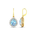 Genuine Aquamarine and Diamond Teardrop Halo Earrings by Fine Color Jewels