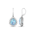 Genuine Aquamarine and Diamond Teardrop Halo Earrings by Fine Color Jewels