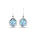 Genuine Aquamarine and Diamond Teardrop Halo Earrings by Fine Color Jewels