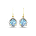 Genuine Aquamarine and Diamond Teardrop Halo Earrings by Fine Color Jewels