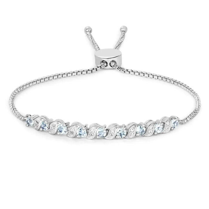 Genuine Aquamarine Bolo Bracelet by Fine Color Jewels