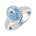 Genuine Aquamarine Diamond Halo Pave Bridge Ring by Fine Color Jewels
