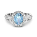 Genuine Aquamarine Diamond Halo Pave Bridge Ring by Fine Color Jewels