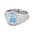 Genuine Aquamarine Diamond Halo Pave Bridge Ring by Fine Color Jewels