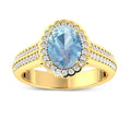 Genuine Aquamarine Diamond Halo Pave Bridge Ring by Fine Color Jewels