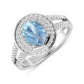 Genuine Aquamarine Diamond Halo Pave Ring by Fine Color Jewels