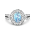 Genuine Aquamarine Diamond Halo Pave Ring by Fine Color Jewels