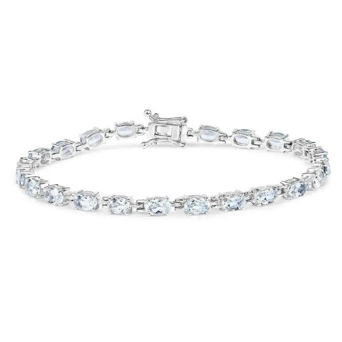 Genuine Aquamarine Tennis Bracelet Silver by Fine Color Jewels