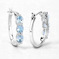 Genuine Blue Aquamarine and Diamond Hoop Earrings by Fine Color Jewels