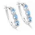 Genuine Blue Aquamarine and Diamond Hoop Earrings by Fine Color Jewels