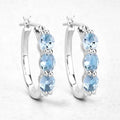 Genuine Blue Aquamarine and Diamond Hoop Earrings by Fine Color Jewels