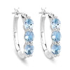 Genuine Blue Aquamarine and Diamond Hoop Earrings