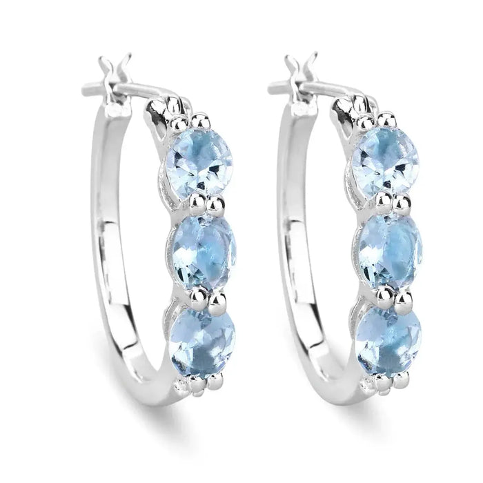 Genuine Blue Aquamarine and Diamond Hoop Earrings by Fine Color Jewels