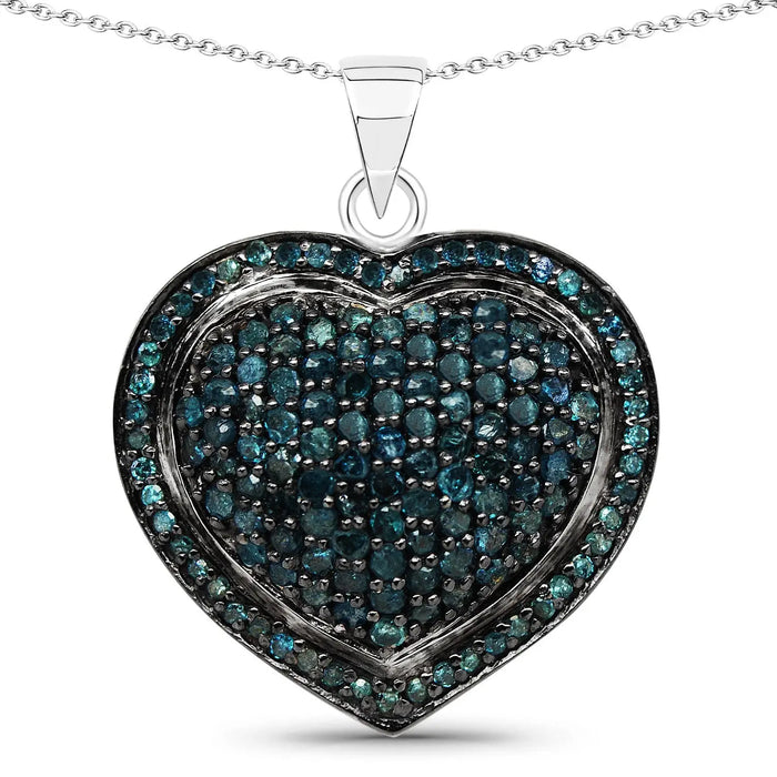 Genuine Blue Diamond Heart Necklace by Fine Color Jewels