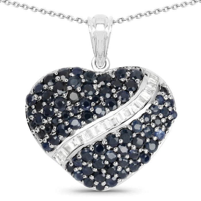 Genuine Blue Heart Sapphire Necklace by Fine Color Jewels