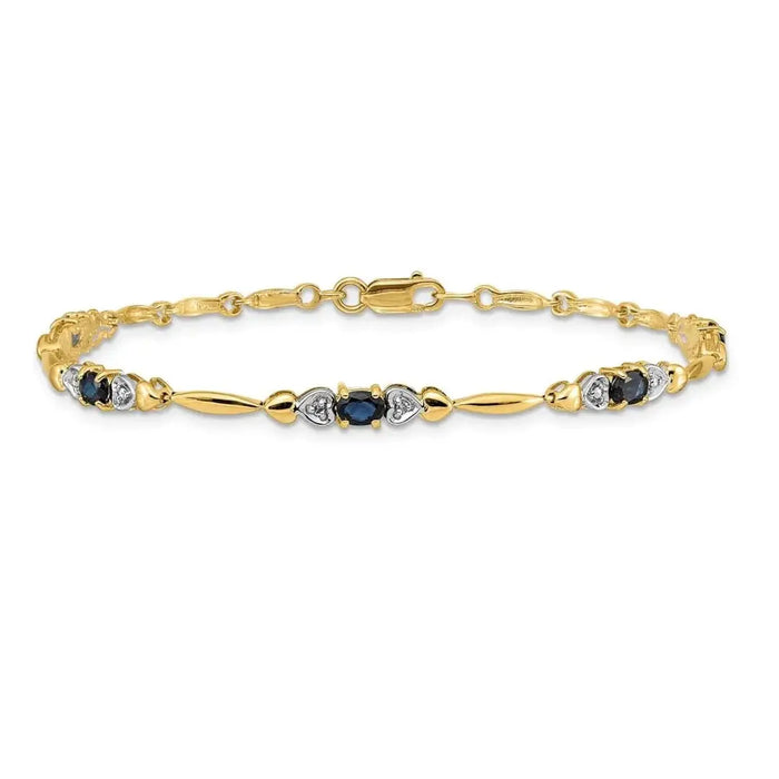 Genuine Blue Sapphire 14K Heart Gold Bracelet by Fine Color Jewels