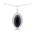 Genuine Blue Sapphire and Diamond Halo Pendant by Fine Color Jewels
