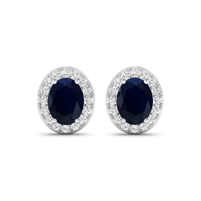 Genuine Blue Sapphire and Diamond Studs Earrings by Fine Color Jewels