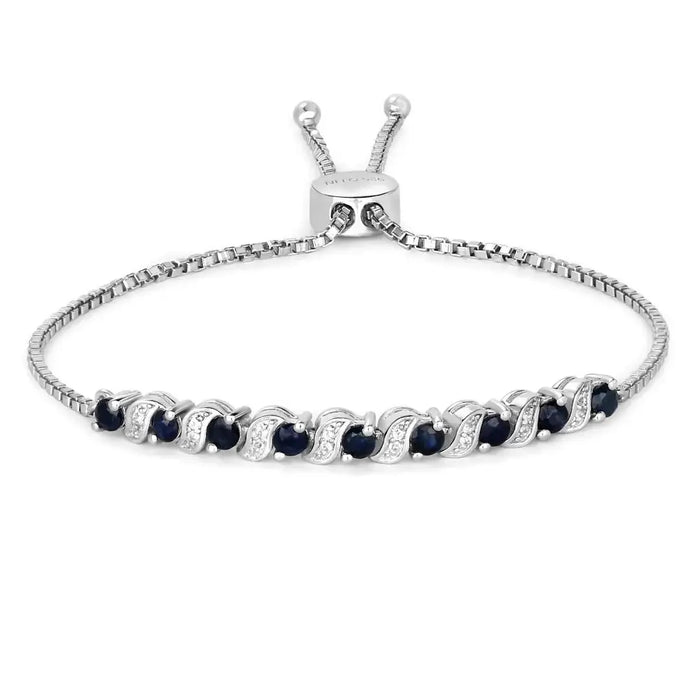 Genuine Blue Sapphire and White Topaz Bolo Bracelet by Fine Color Jewels