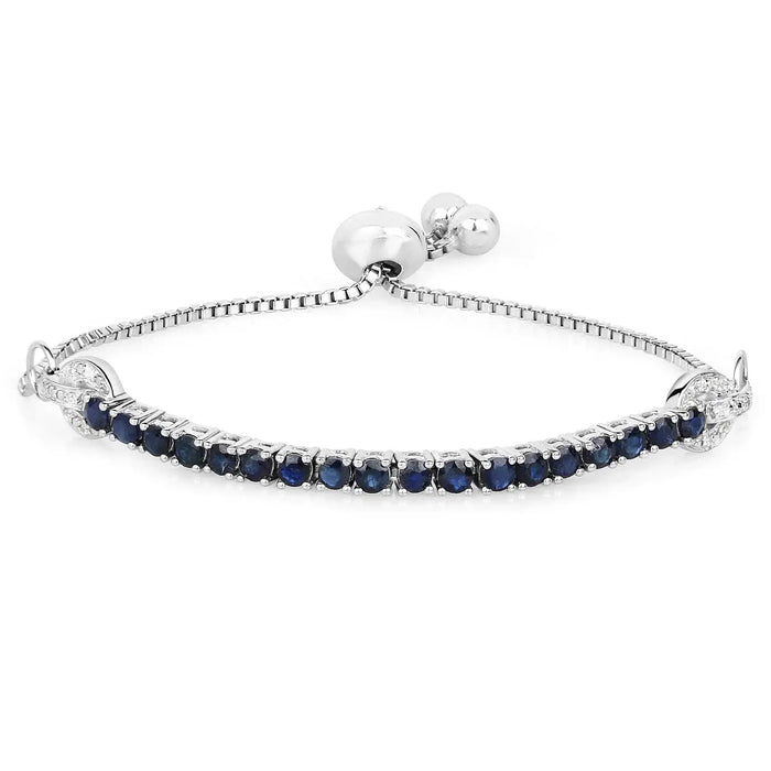 Genuine Blue Sapphire and White Zircon Bolo Bracelet by Fine Color Jewels
