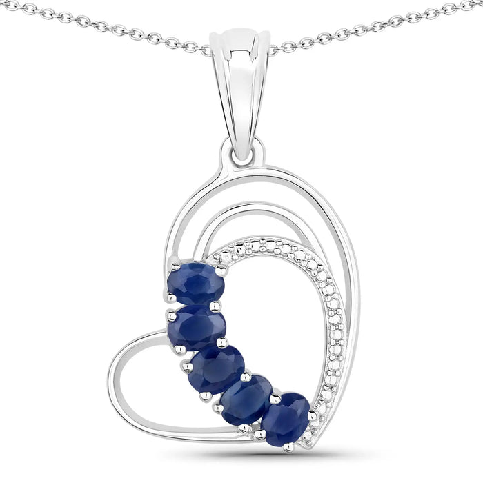 Genuine Blue Sapphire Heart Shape Pendant Necklace by Fine Color Jewels