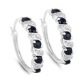 Genuine Blue Sapphire Hoop Earrings by Fine Color Jewels