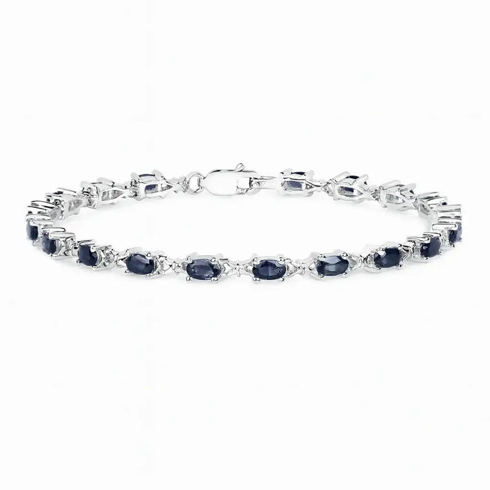 Genuine Blue Sapphire Silver Tennis Bracelet by Fine Color Jewels
