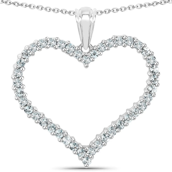 Genuine Blue Topaz Heart Shape Pendant Necklace by Fine Color Jewels
