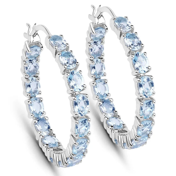Genuine Blue Topaz Hoop Earrings by Fine Color Jewels
