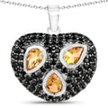 Genuine Citrine and Black Spinel Heart Necklace by Fine Color Jewels