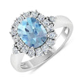 Genuine Diamond and Aquamarine Halo Ring by Fine Color Jewels