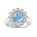 Genuine Diamond and Aquamarine Halo Ring by Fine Color Jewels