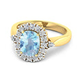 Genuine Diamond and Aquamarine Halo Ring by Fine Color Jewels